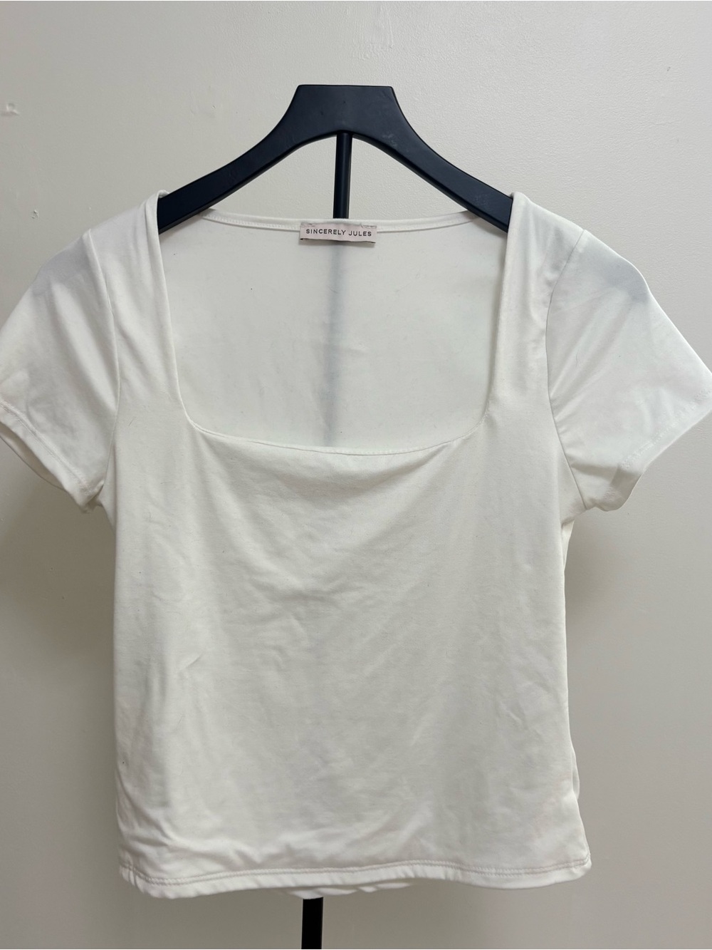 Sincerly Jules White Square-Neck Short Sleeve Top Size Large